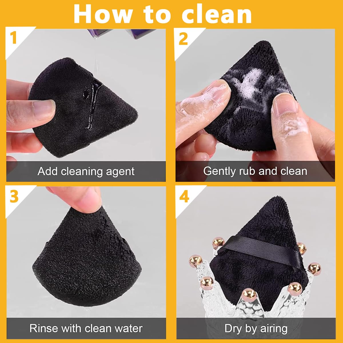 MAYCREATE 4pcs Triangle Powder Puff Makeup Sponge Puff Makeup Puff for Face Powder Loose Powder, Skin-Friendly Beauty Makeup Tools, Wet and Dry Use - Black MAYCREATE 4pcs Triangle Powder Puff Makeup Sponge Puff Makeup Puff for Face Powder Loose Powder, Skin-Friendly Beauty Makeup Tools, Wet and Dry Use - Black